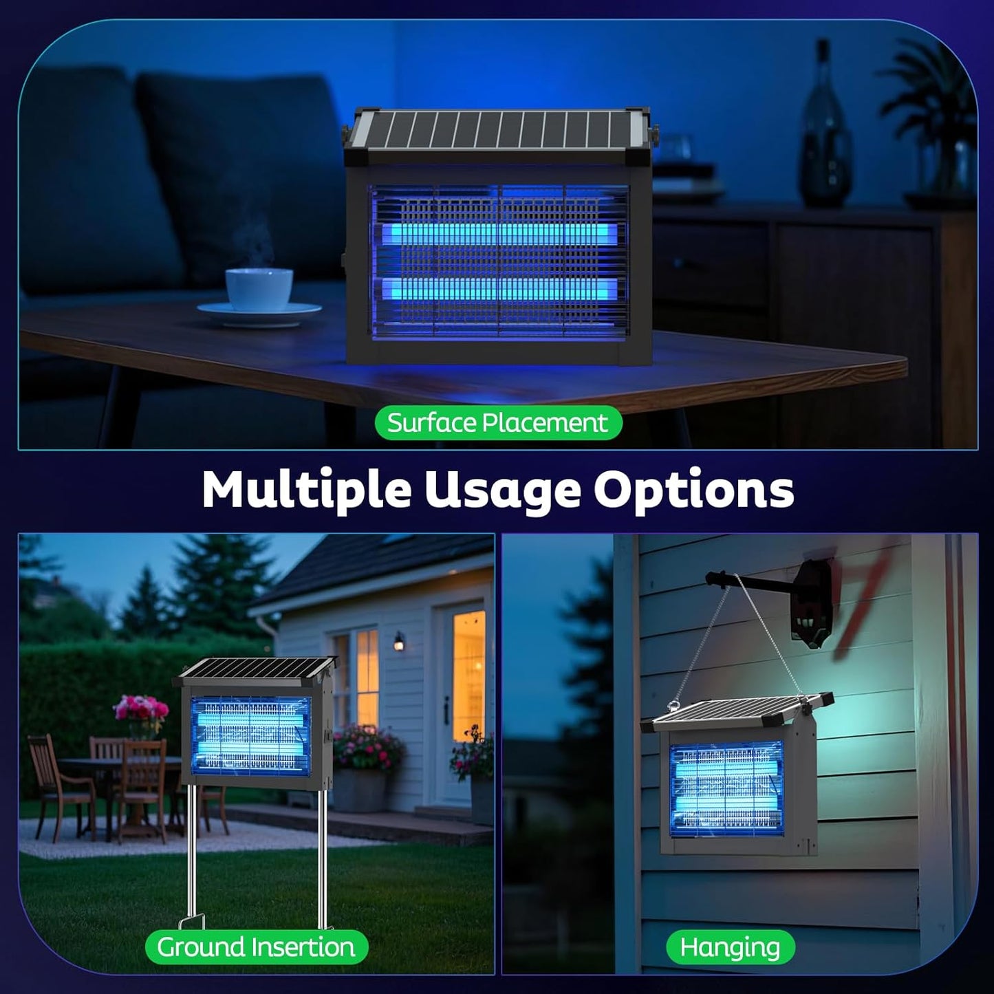 Solar Bug Zapper Outdoor, Mosquito Zapper Waterproof Electric Fly Zapper Rechargeable Mosquito Killer Lamp with 10W Solar Panel, 4500V Cordless Fly Trap for Backyard, Patio, Garden, RV, Camping-VerdiqueGarden