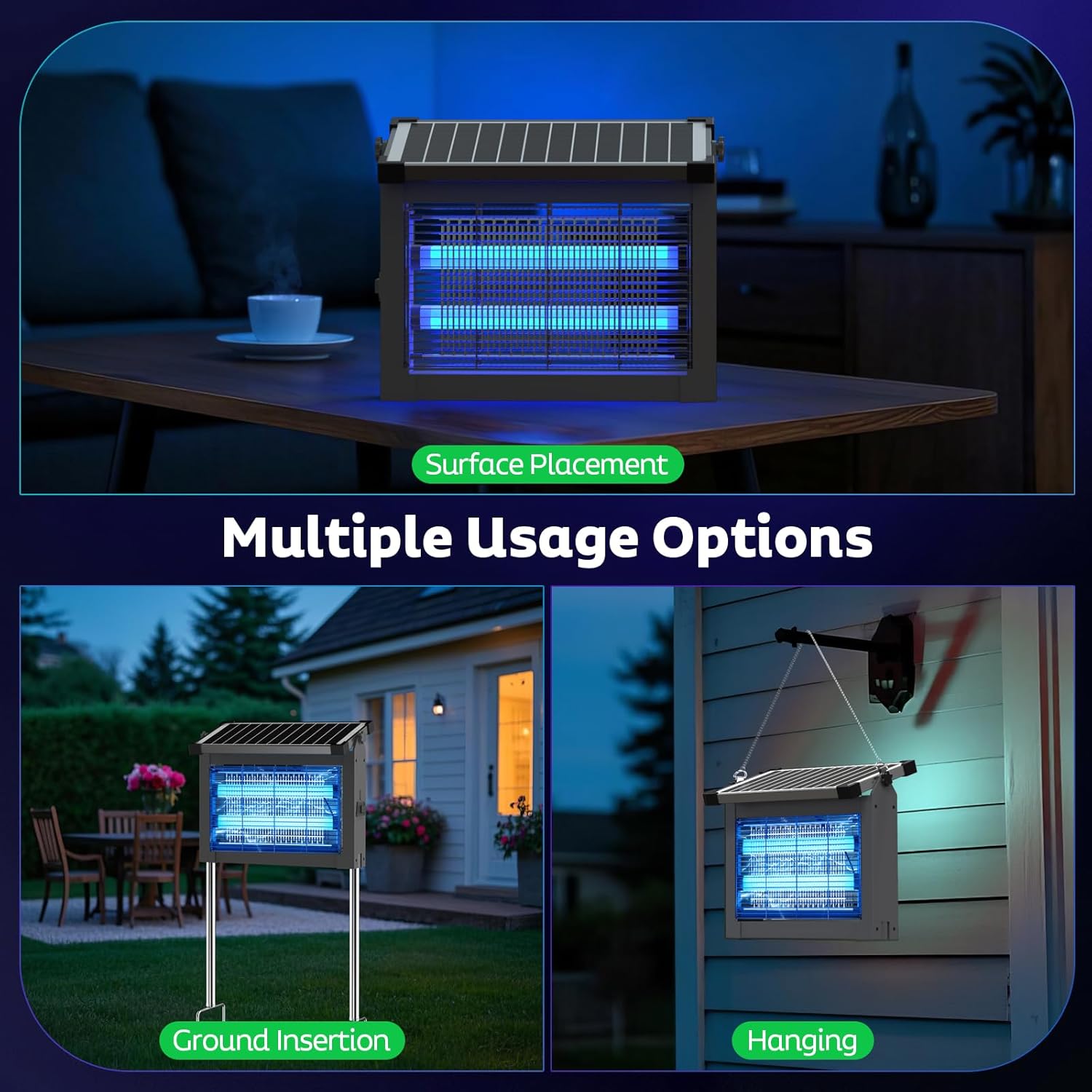 Solar Bug Zapper Outdoor, Mosquito Zapper Waterproof Electric Fly Zapper Rechargeable Mosquito Killer Lamp with 10W Solar Panel, 4500V Cordless Fly Trap for Backyard, Patio, Garden, RV, Camping-VerdiqueGarden