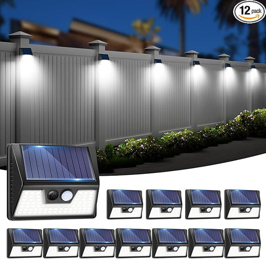 12 Pack Solar Fence Lights Waterproof, Motion Sensor Deck Lights Outdoor, Cold White LED Outside Lights Wireless for Wall Yard Steps Stairs Garden - Black-VerdiqueGarden