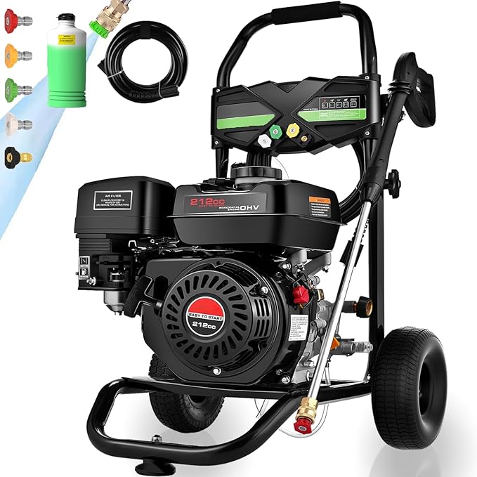 Commercial 4200PSI 4GPM 212CC Gas Pressure Washer, 7.0 HP Professional Gas Power Washer with 5 Nozzles 25FT Hose Foam Bottle for Car Fence Driveway Yard (EPA/CARB/ETL Compliant), Black-VerdiqueGarden