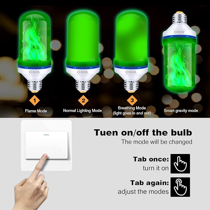 OMK Green Led Flame Light Bulb LED Christmas Decorations Fire Light Bulbs - Upgraded Halloween Bars Porch Light Bulb Flickering Fire LED Lamps for Indoor/Outdoor/Holiday Decoration Gifts-VerdiqueGarden
