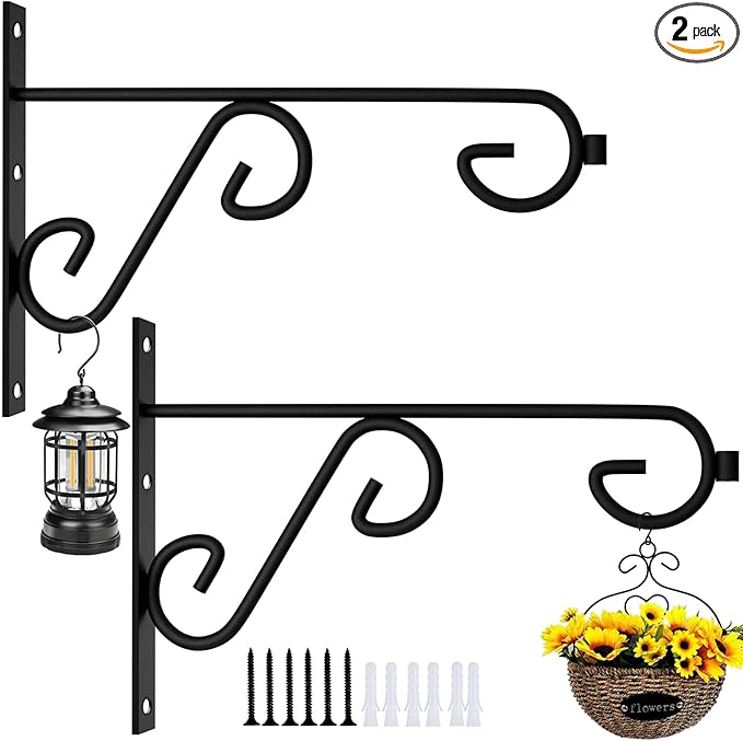 Plant Hangers Outdoor 2 Pack Hanging Basket Hooks,12in Metal Plant Bracket Wall Hooks for Hanging Flower Basket,Hanging Plant Holder-VerdiqueGarden