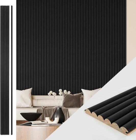 Art3d Fluted Wood Panel for Wall and Ceiling, Beaded Accent molding for Home Decoration, Pack of 4pcs + 1pc End-Trim, Size 108 x 5.7in.- Beaded Black-VerdiqueGarden