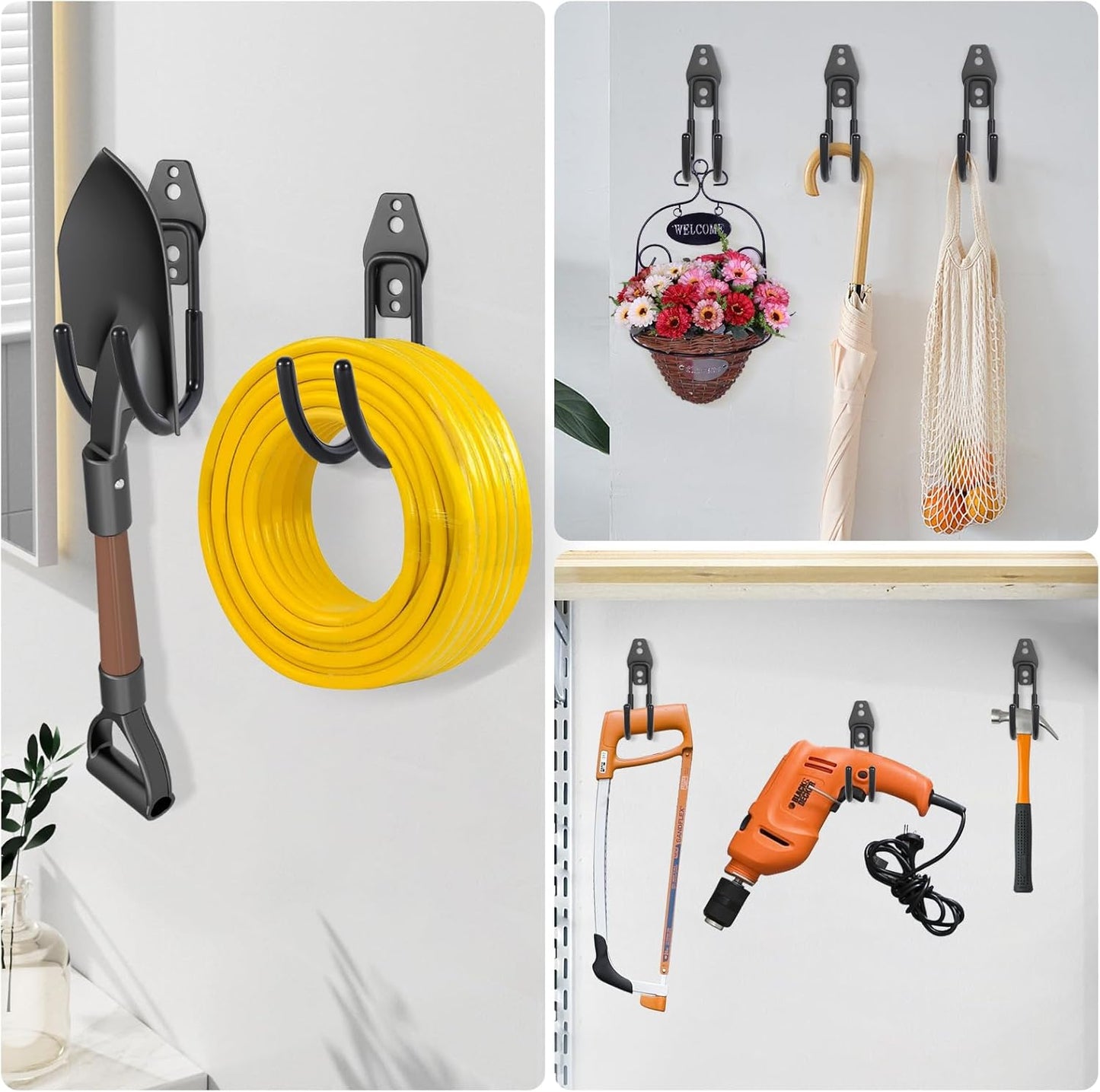 Hose Hanger Wall Mount 2 Pack,Heavy Duty Hose Holder with Screws Metal Hose Hangers for Outside,Hose Rack Suitable for Garage,Garden and Yard,Black-VerdiqueGarden