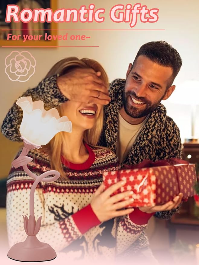 Flower Table Lamp,LED Reading Light Bedside Vintage Flower Night Light,3 Colors Modes Kawaii Bedside Lamps Decor,Living Room Bedroom Room Lighting Table Lamps Home Decoration (Pink)-VerdiqueGarden