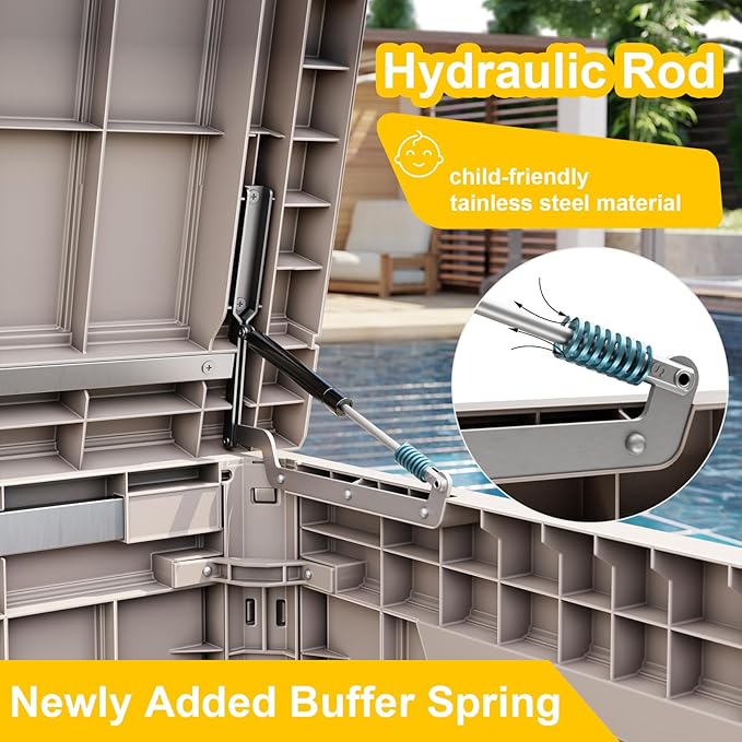 XXL 230 Gallon Large Resin Deck Box, Lockable Outdoor Storage Box for Patio Cushions Storage Furniture,Garden Tools, Pool Supplies, Weatherproof and UV Resistant- Grey (230 Gallon)-VerdiqueGarden