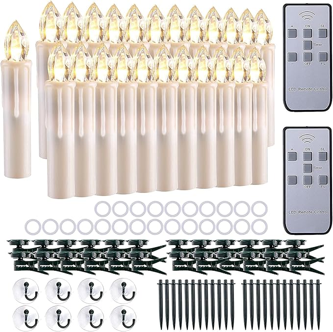 Set of 24 Ivory Flameless Window Candles, 4”H Battery Operated LED Flickering Taper Candles with Remote and Timer, Warm White Candlelight, Ideal for Chandelier/Birthday/Christmas/Party Decor-VerdiqueGarden