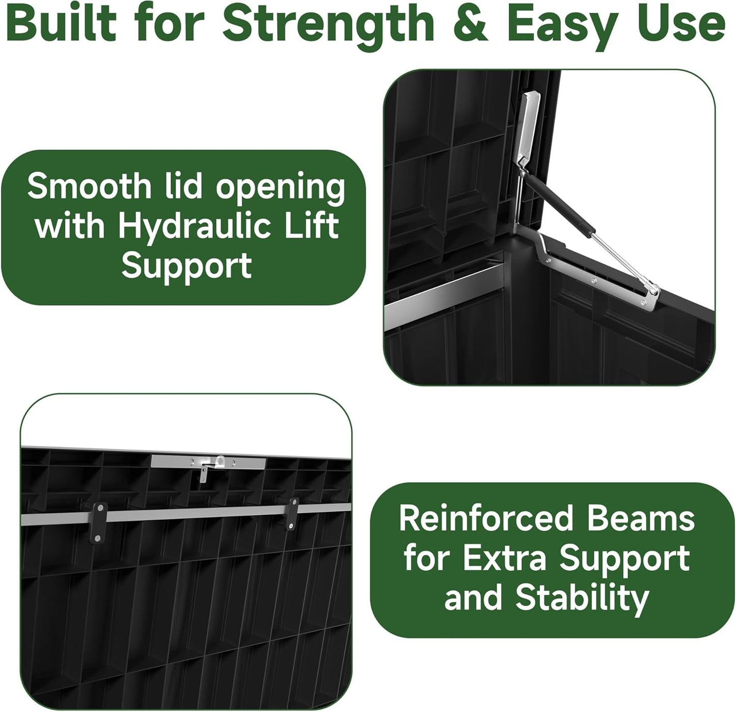 150 Gallon Outdoor Storage Box Waterproof, UV Resistant Resin Deck Box with Hydraulic Rod, Reinforced Stability for Patio, Garden, and Pool, Striped Black-VerdiqueGarden