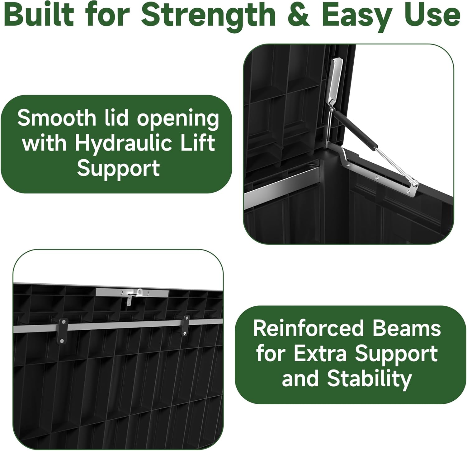 150 Gallon Outdoor Storage Box Waterproof, UV Resistant Resin Deck Box with Hydraulic Rod, Reinforced Stability for Patio, Garden, and Pool, Striped Black-VerdiqueGarden