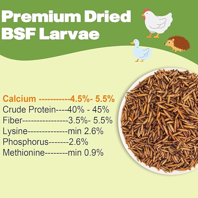 20LB Dried Black Soldier Fly Larvae, 86X Calcium Than Dried Mealworms, High Protein Non-GMO Organic Chicken Feed-VerdiqueGarden