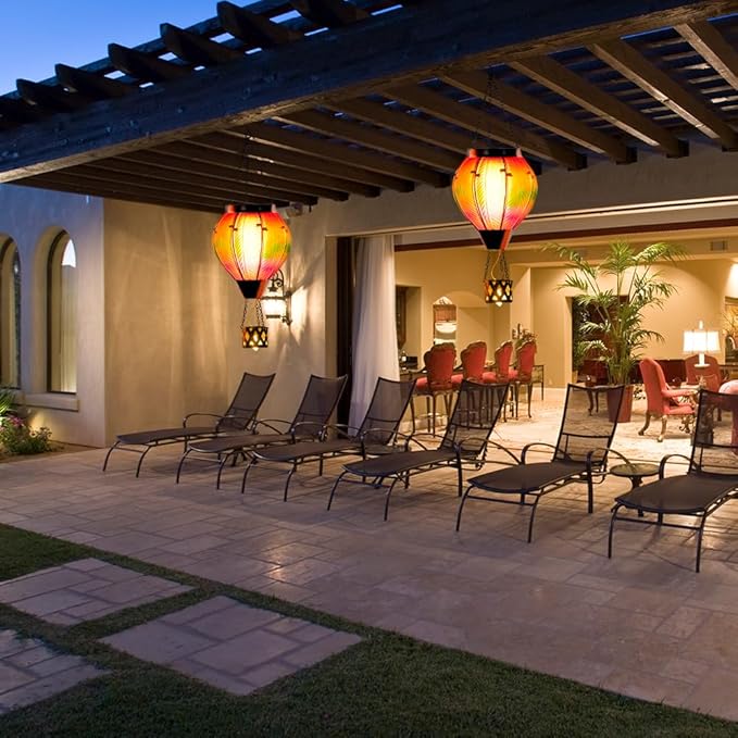 Starsoul 2PCS Hot Air Balloon Solar Lantern Colorful Solar Hot Air Balloon Lantern with Flame Light Waterproof Hanging Outdoor Lantern with Candle Holder for Patio Garden Yard Farmhouse Decor-VerdiqueGarden