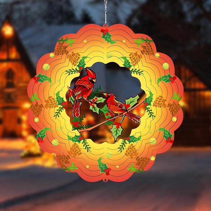 Cardinal Wind Spinners Metal Cardinal Gifts for Women, Mom, Grandma,12inch Hanging Wind Spinner for Outdoor&Indoor Decor Wind Kinetic Christmas Mother Ornament for Yard Garden Decoration-VerdiqueGarden
