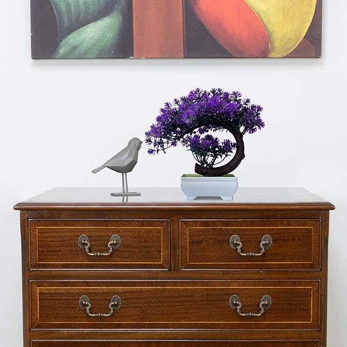 Small Artificial Plants Greenery Desktop Bonsai - Purple Plastic Fake Plants for Home Decor Indoor Bookshelf Office Desk Bathroom Room Decor, Tall 8.5"-VerdiqueGarden