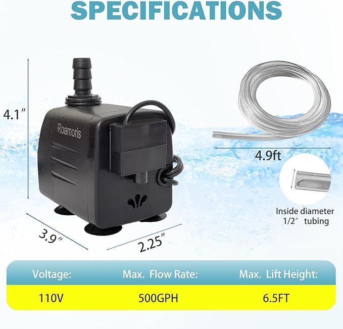 Automatic Fountain Pump With Level Sensor,110V Small Submersible Water Pump For Pond,Aquariums,Fish Tank, Hydroponics,PM06-VerdiqueGarden