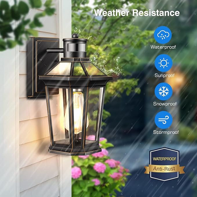 VIANIS Motion Sensor Outdoor Wall Lantern, Black Waterproof Dusk to Dawn LED Exterior Wall Sconce, Anti-Rust Aluminum Modern Outdoor Lights Fixtures Wall Mount for Porch, Entryway, Garage, Front Door-VerdiqueGarden