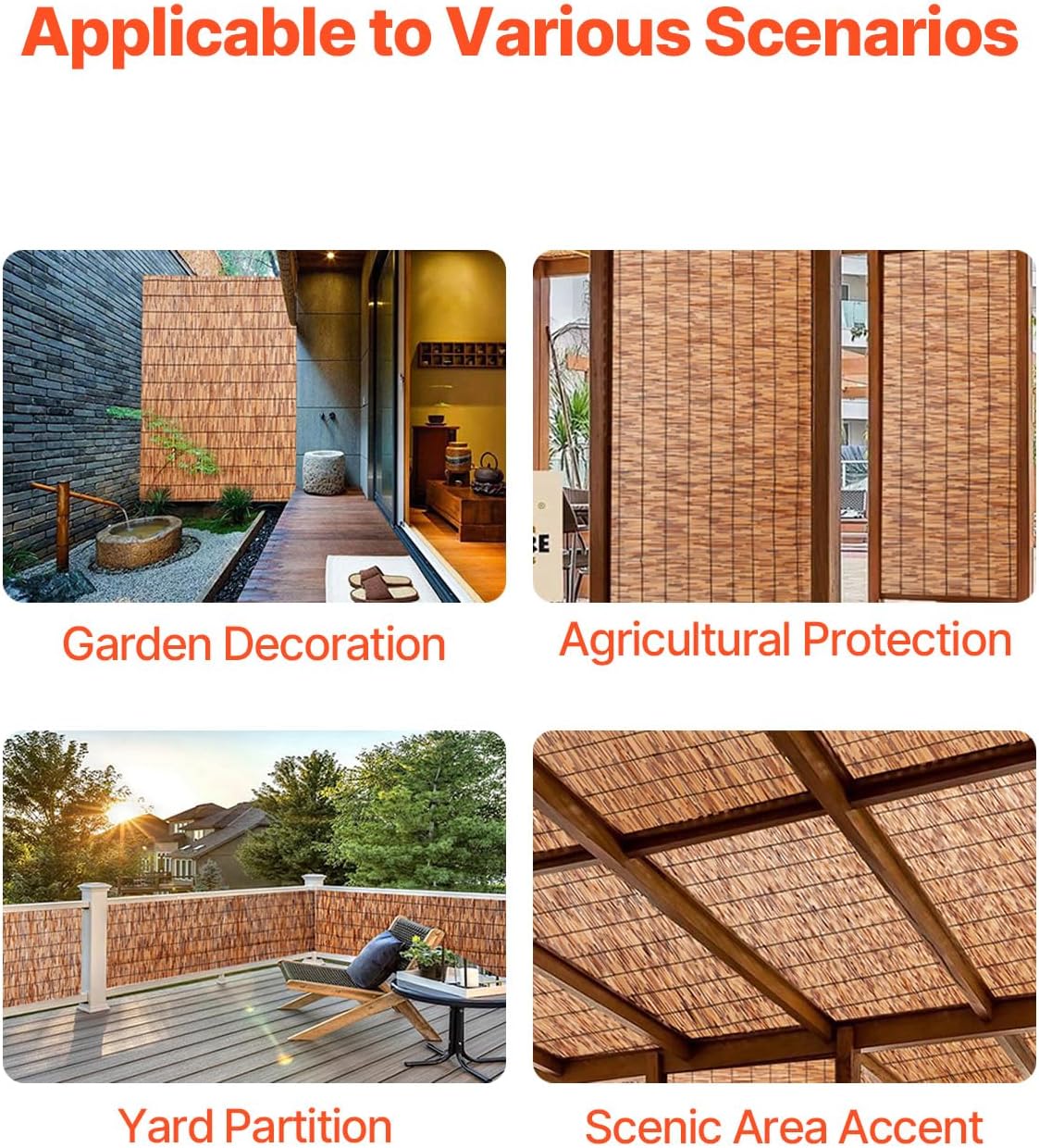 VEVOR Natural Reed Fencing, 4ft x 16.4 ft, Decorative Bamboo Privacy Screen,Reed Fence Roll Patio Decorative Fences Reed Screen Curtain for Garden Backyard Patio Balconies,Brown-VerdiqueGarden