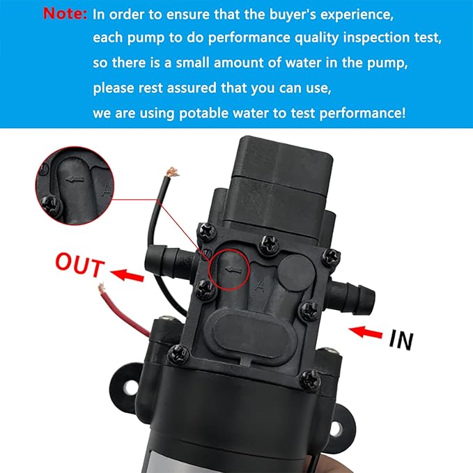 DC 12V Diaphragm Pump, Self-Priming Sprayer Pump, 1.2 GPM 87 PSI Pressure Switch Adjustable water pump, With 2 hose clamps, for RV Camping Shower Garden Irrigation-VerdiqueGarden