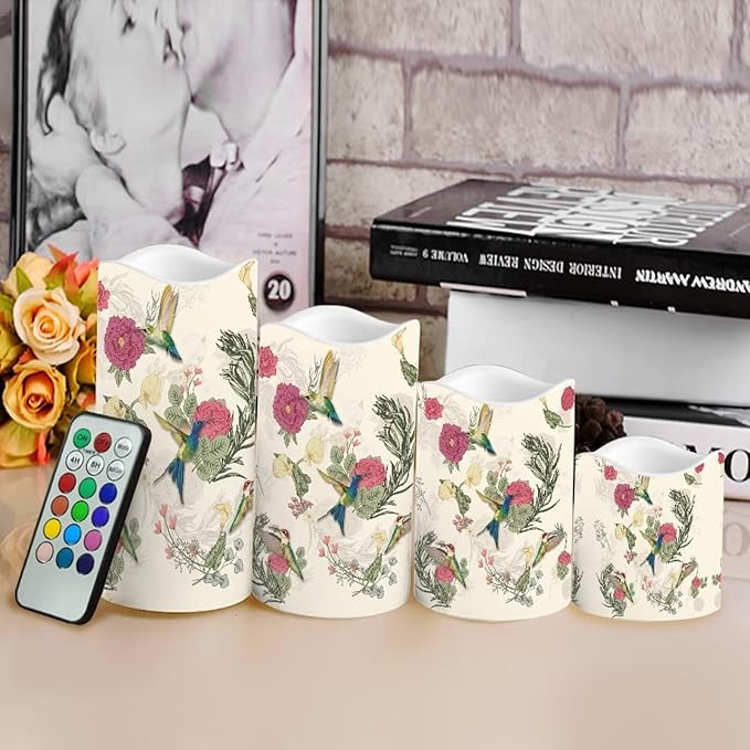 Ystardream Hummingbird Electric Candles Battery Operated Vintage Elegant Flameless Flickering Candles with Remote Control Timer for Christmas,Thanksgiving,Party Wedding Decoration,4 Pack-VerdiqueGarden