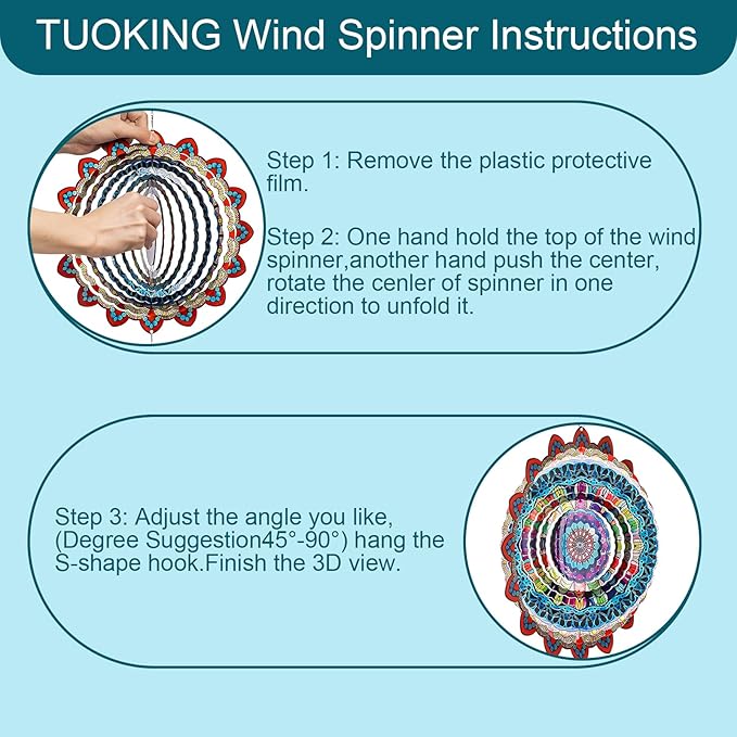 TUOKING Mandala Wind Spinners Outdoor Metal 3D Hanging Art Wind Spinner 12 Inch Stainless Steel for Yard and Garden Decoration Worth Gift for Women-VerdiqueGarden