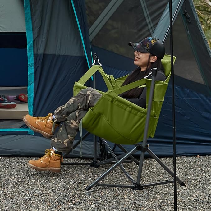 TIMBER RIDGE Hammock Camping Chair with Adjustable Backrest, Heavy Duty Folding Hammock Chair Supports 300lbs, Portable Hammock Chair for Camping, Travelling and Patio, Green 2 Pack-VerdiqueGarden