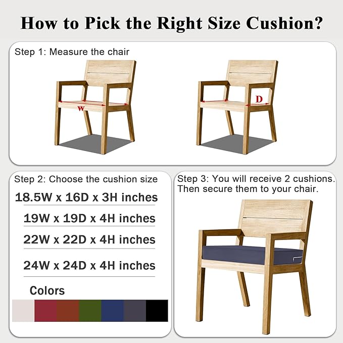 Outdoor Chair Cushions Set of 2 for Patio Furniture 18.5x16x3 Inch Waterproof Patio Chair Cushion 3 Year Color Fastness Rectangle Elastic Foam Garden Couch Pads with Ties and Handle,Grey-VerdiqueGarden