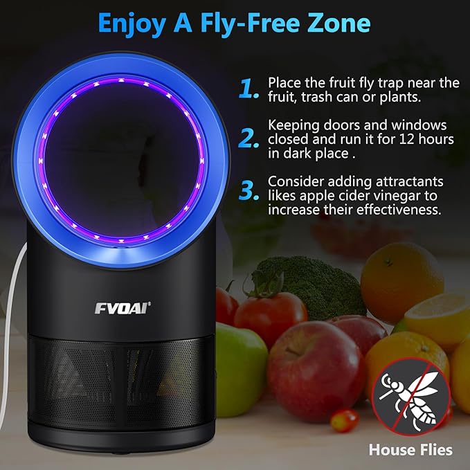 Fruit Fly Trap for Indoors, Fly Traps Indoor for Home Gnat Traps House Indoor, Bugs Trap with Time Setting, 10 Sticky Glue Boards Black-VerdiqueGarden