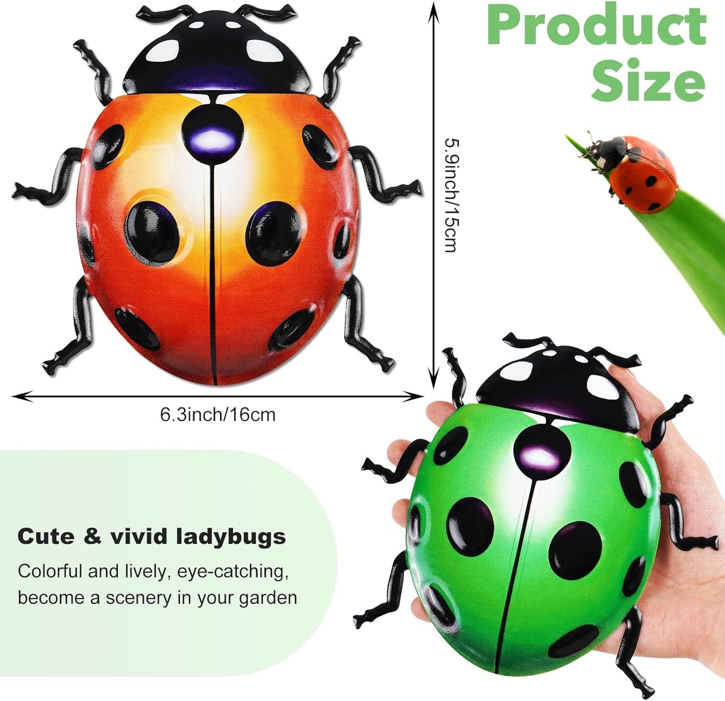 ULENDIS 4 PCS Cute Metal Ladybugs Wall Art Decor, 6.3 Inch Large Outdoor Wall Art Patio Fence Decorations, Colorful Yard Art Lawn Ornaments for Backyard Balcony-VerdiqueGarden