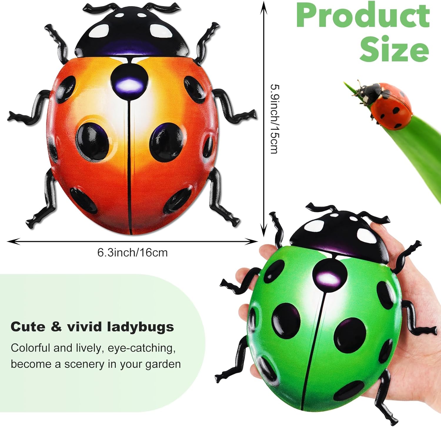 ULENDIS 4 PCS Cute Metal Ladybugs Wall Art Decor, 6.3 Inch Large Outdoor Wall Art Patio Fence Decorations, Colorful Yard Art Lawn Ornaments for Backyard Balcony-VerdiqueGarden