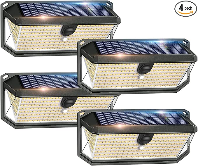 Solar Lights Outdoor, 4000LM 380 LEDs Solar Motion Lights Outdoor Waterproof, 3 Modes 270° Wide Angle Security Light for Stairways/Front Door/Garage/Deck（4 Pack）-VerdiqueGarden