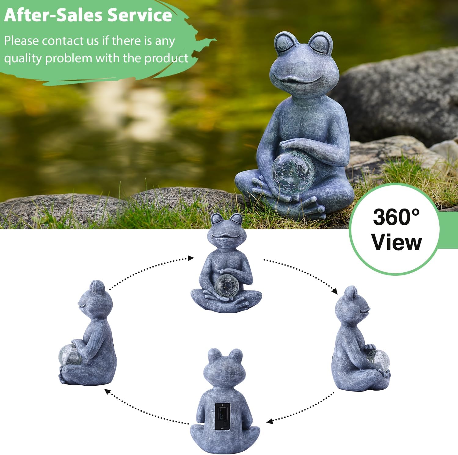 Goodeco Frog Statue with Solar Gazing Ball Lights - Zen Garden Statue for Outdoor Decor, Frog Gifts for Women & Moms, Housewarming Gifts-VerdiqueGarden