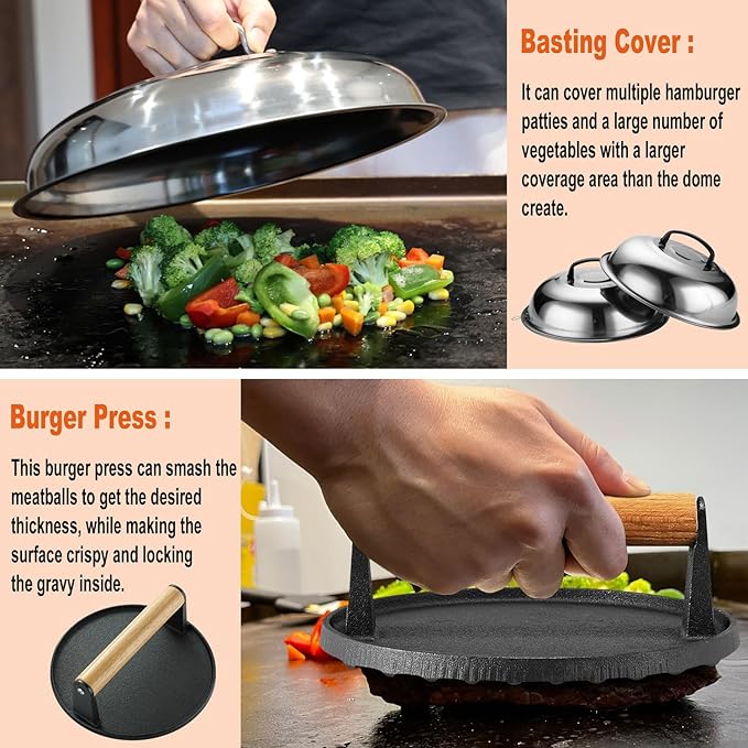 38PCS Griddle Accessories Kit, Professional Grill Tools Set for Outdoor Barbecue, Stainless Steel Griddle Spatula Set with Tongs, Smash Burger Press, Carry Bag, Perfect Grilling Gifts-VerdiqueGarden