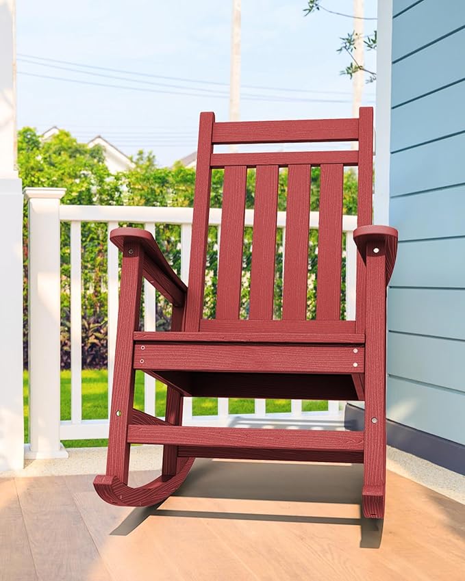 SERWALL Outdoor Rocking Chair Set of 2, HDPE Rocking Chairs for Adult, All Weather Porch Rockers for Lawn Garden, Crimson Red-VerdiqueGarden
