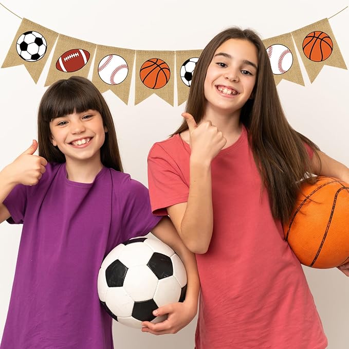 Doumeny Sports Burlap Banner Baseball Bunting Garland Sport Theme Party Hanging Banner American Football Banner Garland Basketball Soccer Banner Bunting for Birthday Baby Shower Sport Club Party Decor-VerdiqueGarden