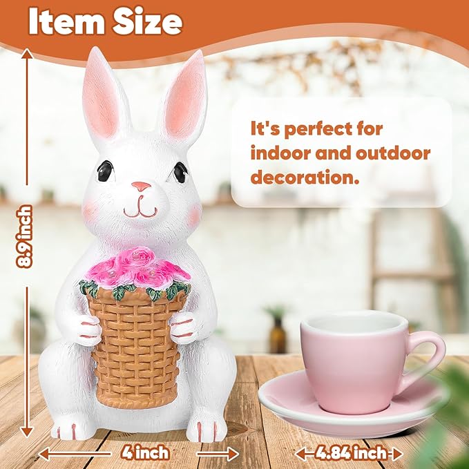 Brightever Solar Powered Garden Statues- Bunny Figurines for Spring & Easter Decor, Outdoor Rabbit Statue with Colorful LED Lights for Patio, Balcony, Lawn, Birthday Gifts for Women, Mom, Grandma-VerdiqueGarden