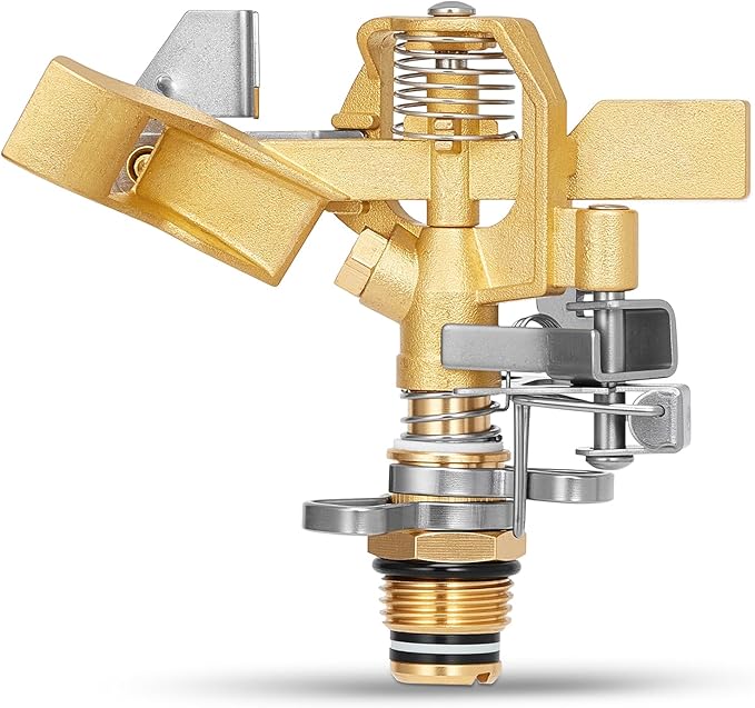 1/2 Inch Brass Sprinklers Head,Heavy Duty Water Sprinkler for Yard with 360 Degree Large Area Coverage Irrigation, Adjustable Impact Sprinklers Head Nozzle for Grass Patio Garden Irrigation-VerdiqueGarden