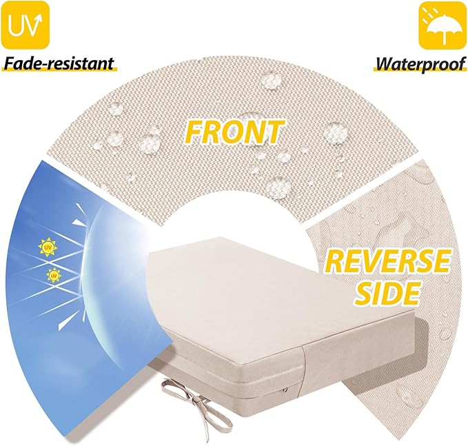 AAAAAcessories Outdoor Seat Cushions for Chairs, Waterproof, Fade-Resistant Patio Furniture Replacement Cushions, 20" x 18" x 3", Set of 2, Khaki Beige-VerdiqueGarden