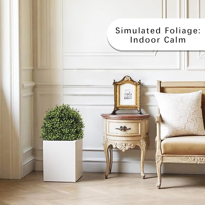 27“ Realistic Artificial Boxwood Topiary Trees Set of 2, Faux Boxwood Plants Outdoor UV-Resistant, No Maintenance Curb Appeal Fake Evergreen Bushes & Shrubs for Front Porch Outside Planter Decor-VerdiqueGarden