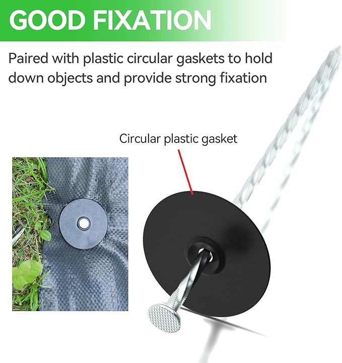 100 Pack Landscape Stakes with Gasket Caps - 6.3 Inch Heavy-Duty Galvanized Steel Garden Spikes are Used to Fixing Weed Barrier, Artificial Lawn, Patio Rug, Etc-VerdiqueGarden
