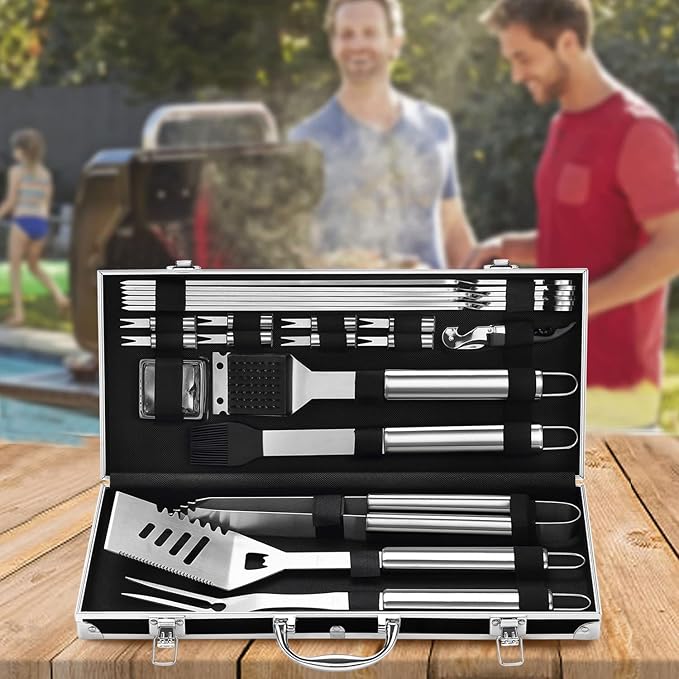 Grilljoy BBQ Accessories Grill Tools Set - 22PCS Stainless Steel Barbecue Grill Accessories for Outdoor Grill with Black Aluminum Case - Grilling Gifts for Men Dad -Grill Tools Kit-VerdiqueGarden