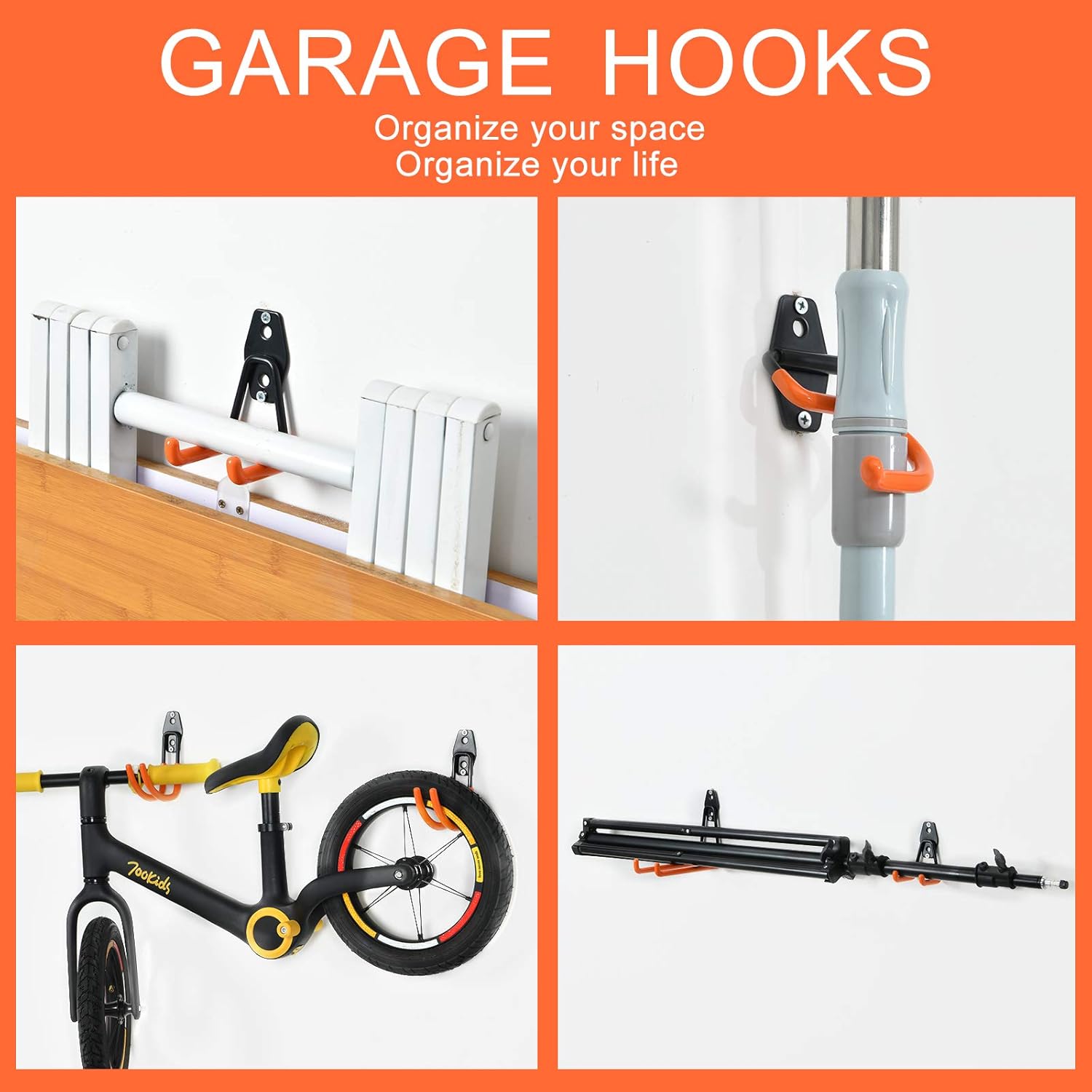 AOBEN Garage Hooks Heavy Duty, Steel Garage Storage Hooks, Utility Tool Hangers and Combinable Wall Mount for Organizing Ladders, Bikes, Hoses, and More Equipment (Small J, 4 Pack)-VerdiqueGarden