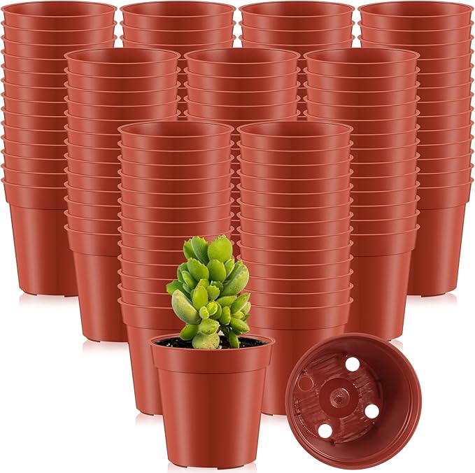 Yaomiao 200 Pcs 2 Inch Red Mini Plastic Plant Pot Nursery Seedling Pots Seed Starter with Drainage Holes for Indoor Outdoor Garden Succulent Plants Cuttings Transplanting-VerdiqueGarden