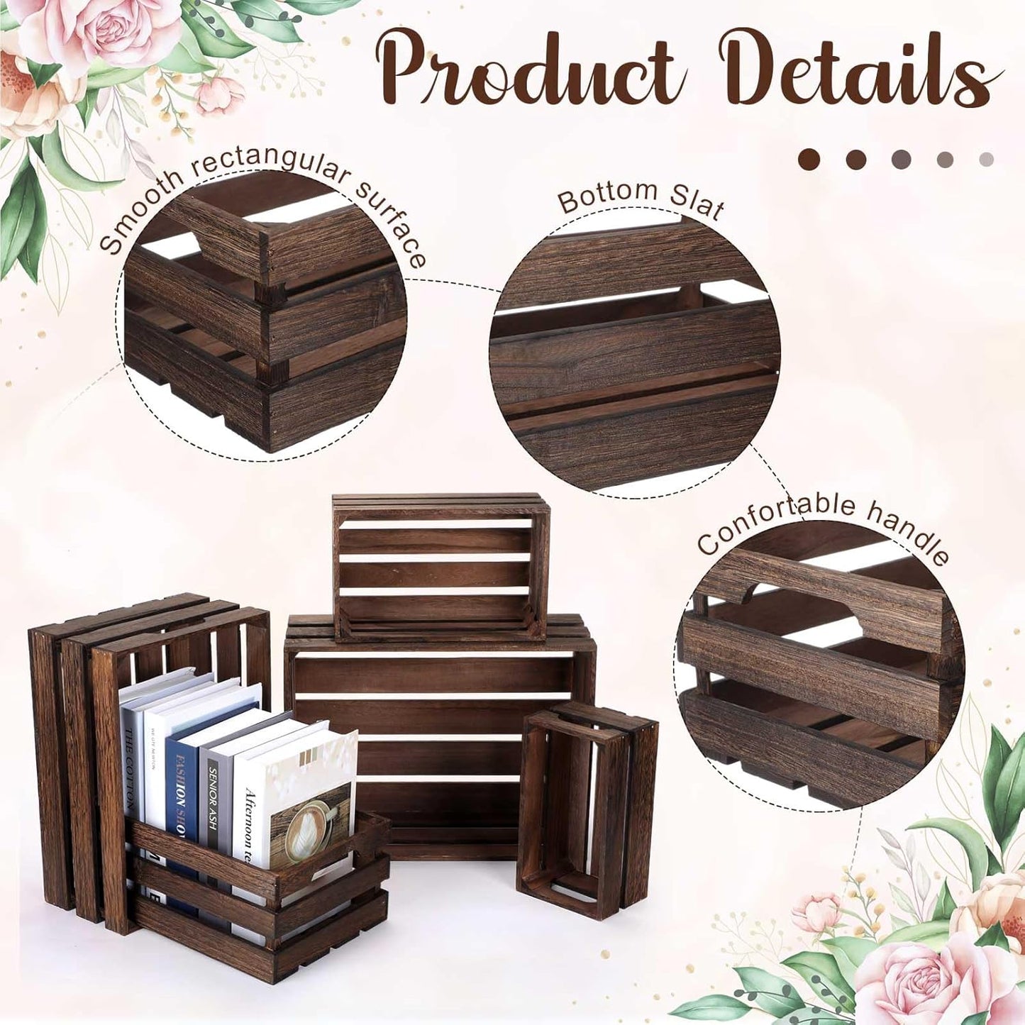 Soaoo 5 Pcs Decorative Nesting Wooden Crates for Storage Display 5 Size Large Small Rustic Wood Decorative Storage Crates with Handle Farmhouse Crate Box Container Made from Pine(Vintage Black)-VerdiqueGarden