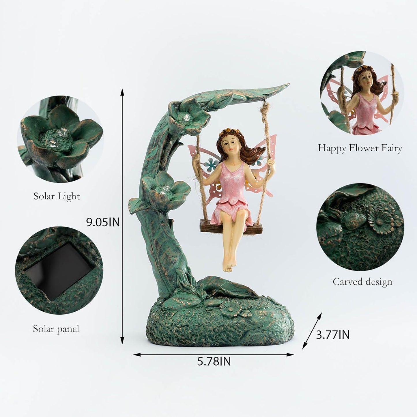 Garden Flower Fairy Outdoor Statue Decor Funny Swing Fairy Ornaments Figurines for Patio Lawn Yard Porch Outside Garden Gifts,9.05 Inches Tall ﻿ ﻿ ﻿-VerdiqueGarden