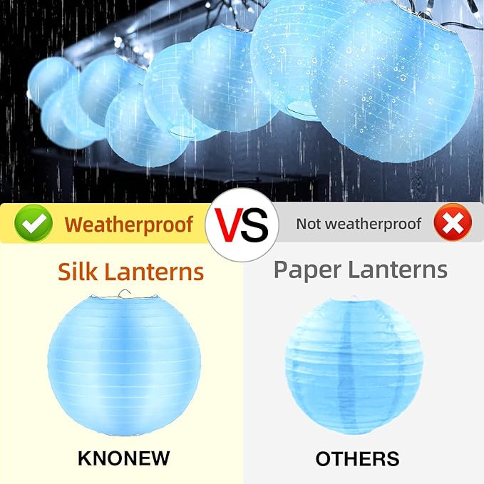 10 Pack Outdoor Silk Lanterns Decorative, 10inch Waterprooof Outside Indoor Chinese Hanging Round Lanterns for Weddings, Birthdays, Parties Decoration(Blue)-VerdiqueGarden
