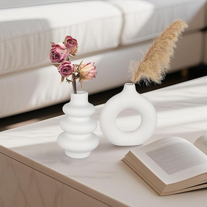 Ceramic Vase Set of 3, Small Flower Vase for Home Decor, Decorative Vases for Pampas Grass & Dried Flowers, Living Room, Bedroom, Bathroom, Shelf Centerpiece Table Decorations-VerdiqueGarden