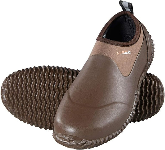 HISEA Unisex Waterproof Garden Shoes, Men's Rubber Rain Boots Women's Ankle Rain Shoes Neoprene Camp Booties Outdoor Slip-On Footwear for Gardening, Farming, Camping, Car Wash, Lawn Care and Yard Work-VerdiqueGarden