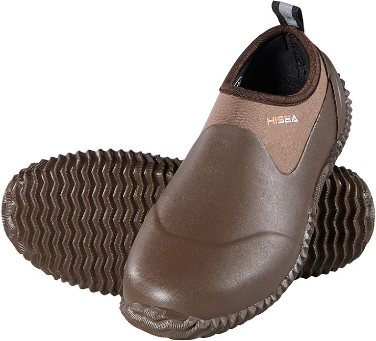 HISEA Unisex Waterproof Garden Shoes, Men's Rubber Rain Boots Women's Ankle Rain Shoes Neoprene Camp Booties Outdoor Slip-On Footwear for Gardening, Farming, Camping, Car Wash, Lawn Care and Yard Work-VerdiqueGarden
