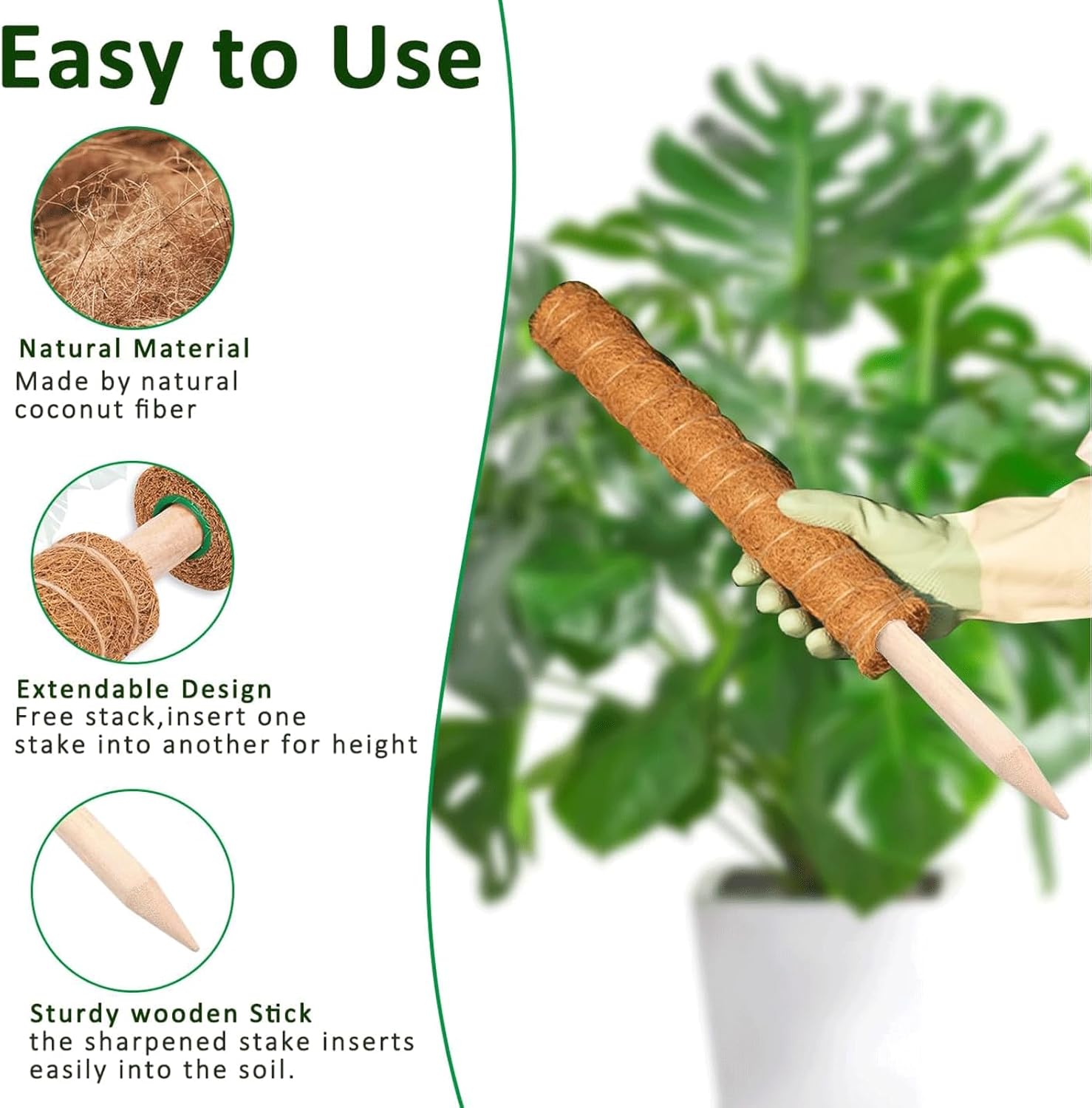 Moss Pole, 4Pack 21 Inch Plant Support Stakes for Indoor Plants, Monstera Plant Support Stakes, 69 Inch Tall Coir Plant Pole Sticks for Potted Plants, Pothos, Philodendron, Climbing Plants Accessories-VerdiqueGarden