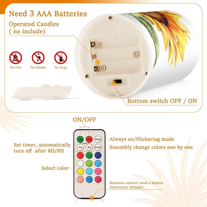 Flickering Flameless Candles, Beautiful Sunflower LED Candles with Remote Timer, Set of 2 Battery Operated Candle for Valentine Wedding Birthday-VerdiqueGarden