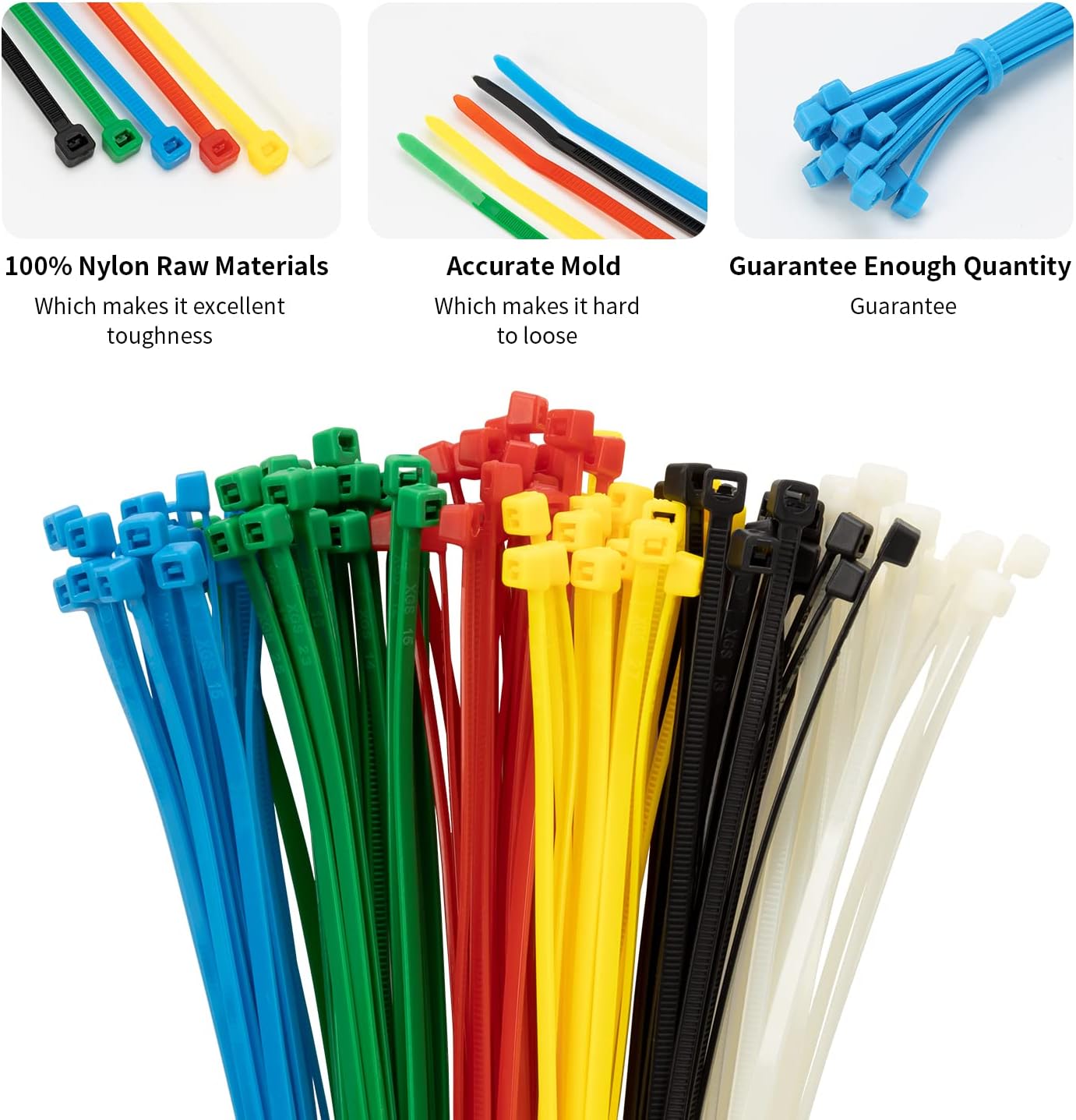 XINGO Cable Zip Ties (120 Pack), 40 Lbs Tensile Strength-Heavy Duty,Self-Locking Nylon Plastic Wire Ties in Assorted Sizes and Colors for indoor and outdoor(8 Inch, Colorful)-VerdiqueGarden